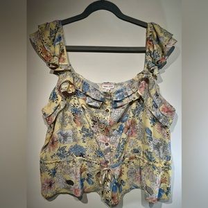 Tribal Jeans Square Neck XL Floral Blouse